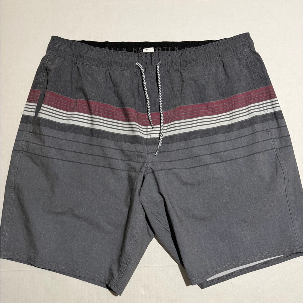 hang ten grey swim trunks shorts w/burgandy stripes, pockets, men's xxl #1232